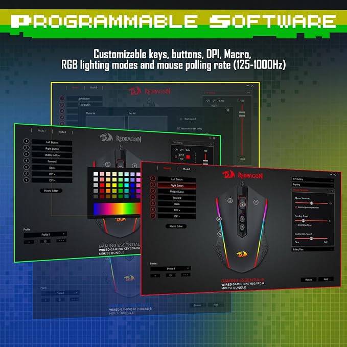 Redragon Updated S107 Gaming Keyboard and Mouse, RGB Gaming Keyboard and 10000 DPI Mouse Combo with 25-Key Anti-Ghosting, 1K Hz Programmable Mice with Software, Plug & Play to PC, Laptop [Upgrade] - Image 4