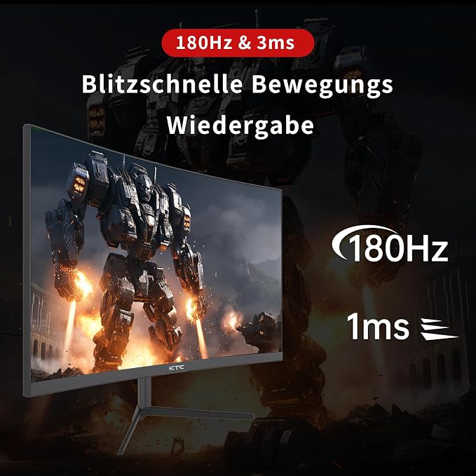 KTC 24 Inch 1500R Curved Gaming Monitor,180Hz 1ms FHD 1080p VA Monitor, Adaptive Sync, 110% sRGB, HDR Support, DisPlayPort/HDMI,Tilt, VESA for Gaming Home Office Business PS5 PC Monitors - Image 2