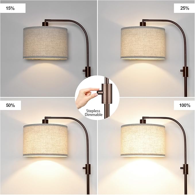 Nintiue Upgraded Modern Arc Dimmable Tall Standing Floor Lamp with Linen Shade, 1200 Lumens LED Bulb Included, for Living & Reading Room, Bedroom, Office & Nursery, Brown - Image 3