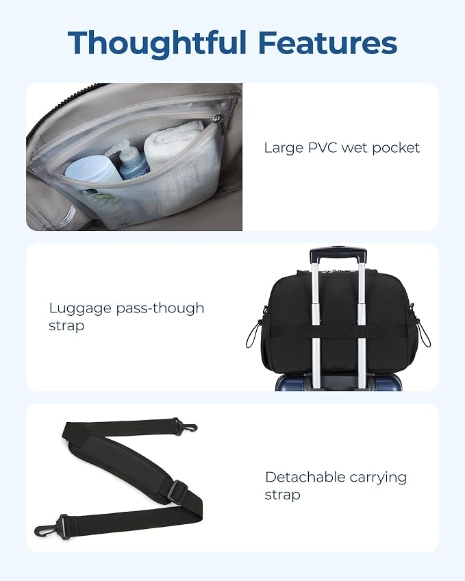 BAGSMART Duffle Bag for Travel, Gym Bag for Women, Weekender Carry on Bag | PVC Wet Pocket, Airline Approved Personal Carry-on Size, Fits Under-seat, One Bag for Gym, Travel, Hospital, Overnight - Image 7