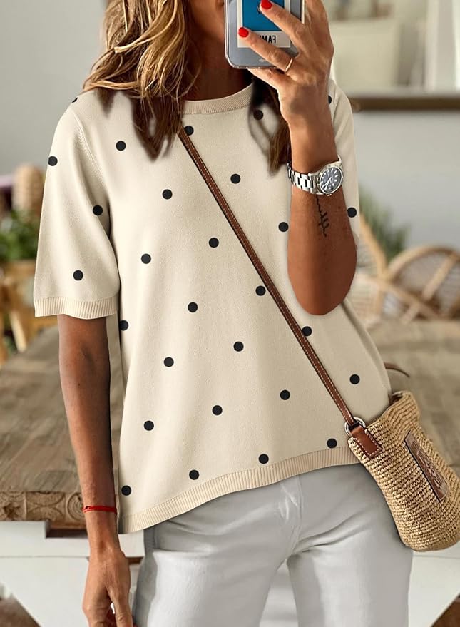 Dokotoo Womens Tops 2026 Casual Summer Crewneck Short Sleeve Striped Color Block Knit High Low Trendy Pullover Sweaters - Image 2