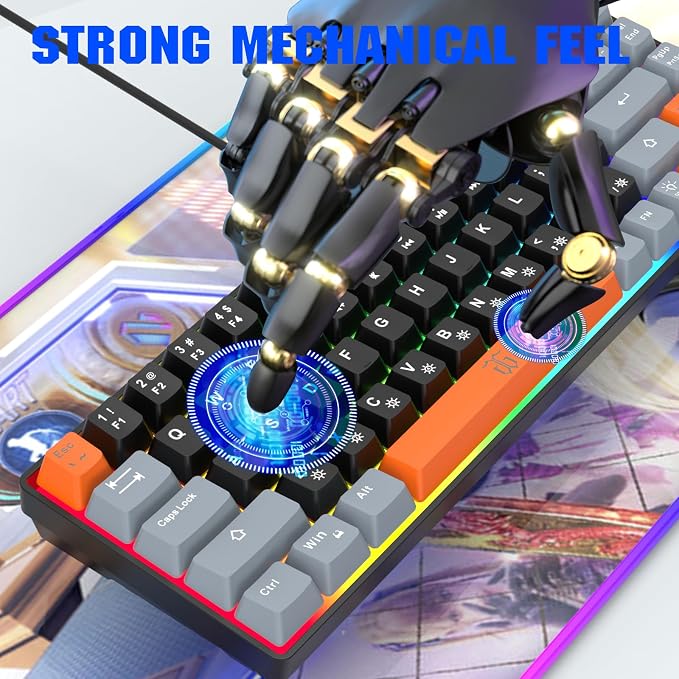 Snpurdiri 60% Percent Gaming Keyboard (68 Keys, Black-Grey-Orange) | Compact RGB Backlit Small Gaming Keyboard for Windows, PC, Laptop - Image 7