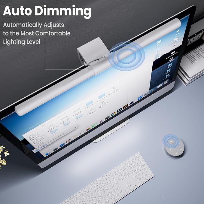 Quntis Monitor Light Bar Pro White, Eye-Care No Glare USB Computer Lamp, Stepless Dimming & Auto-Dimming Brightness, Dual Control, Modern Aesthetic Space Saving Desk Accessories Office Gaming Reading - Image 5