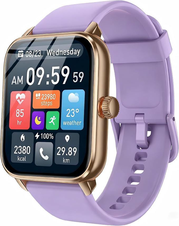 Smart Watches for Men Women, 1.85" HD Touch Screen with Bluetooth Call, Alexa Built-in, 120+ Sport Modes, IP68 Waterproof, 7-Day Battery, 24/7 Heart Rate/Sleep Monitor for Android/iPhone (Purple) by iBesi