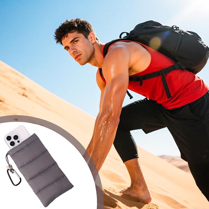 Lyreh Thermal Phone Pouch, Down Cotton Warm Phone Case Cover Bags Prevents Freezing & Overheating Protector Cellphone Pouch with Carabiner Ideal for Outdoor Camping Hiking Skiing (Grey) - Image 6