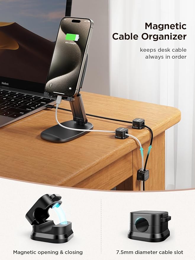 JOYROOM 12 Pack Magnetic Cable Clips, Cord Organizer Adhesive Wire Holder | Home Nightstand Office Desk Accessories, Car Wall Organization, Phone Charger Cord Holder Management, Cable Smooth Adjustable - Image 2