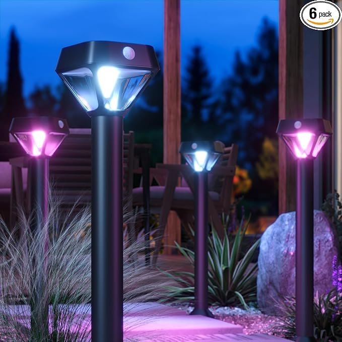 XMCOSY+ Smart Solar Pathway Lights, Motion Sensor Outdoor Light, 6 Pack | Smart Gateway Included, App & Voice Control Landscape Lights Solar Powered, RGBCW DIY Light, Auto Schedules, IP65 Waterproof by XMcosy