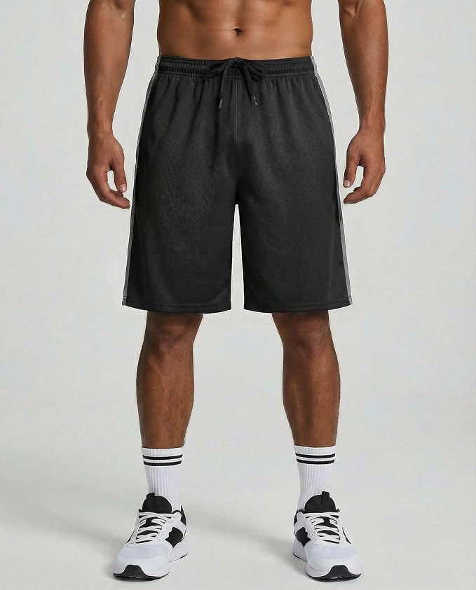 5 Pack Men's Mesh Shorts Athletic Basketball Sports Gym Workout Pockets | Cooling Moisture-Wicking, 9", Long, Quick-Dry, Breathable, Elastic Drawstring Waistband. Running, Exercise, Soccer, Training. - Image 2