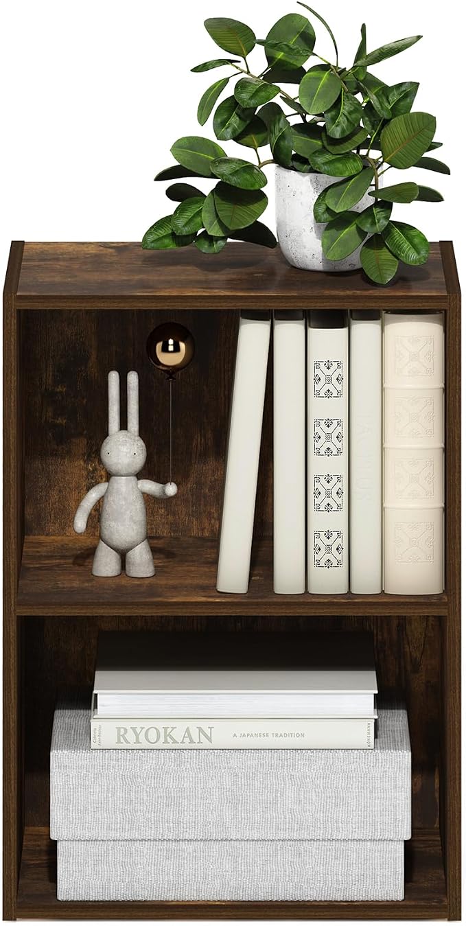 Furinno LUDER Book Shelf, 2-Tier Modern Bookshelf, Open Shelves Bookcase, 9" x 16" x 21", for Living Room, Bedroom, Home Office, Amber Pine - Image 4