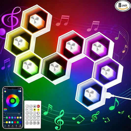 Hexagon LED Lights - 8 Pack Smart APP RGB | Gaming LED Light with Remote Control & Music Sync Honeycomb Shape Hexagon Wall Lights for Bedroom, Gaming Decor by vimeepro