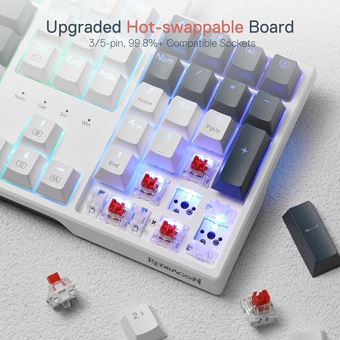 Redragon K668 108-Key Hot-Swap Wired RGB Gaming Keyboard, Extra 4 Hotkeys | Dedicated Shortcut Keys for Mute, Calc & Desktop, Cushioned Noise Dampening for Creamy Thocky Sound, Swap-Ready, PRO Software - Image 5