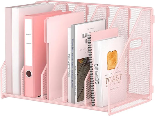 MINDEPOT Desk File Organizer Folder Holder with 5 Vertical for Office, Pink by MINDEPOT