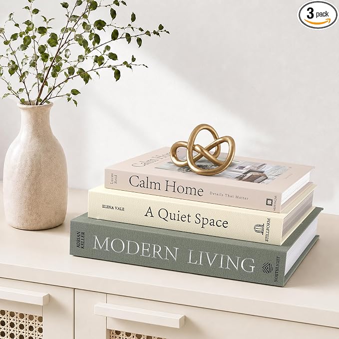 Decorative Books for Home Decor, Set of 3 Stackable Fake Books for Coffee Table Bookshelf Decor, Modern Aesthetic Decorative Book for Home Living Room Bedroom Office Decoration, Sage Green by OuMuaMua