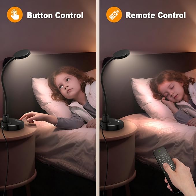 15W LED Desk Lamp with USB Charging Ports, [Button & Remote Control] Dimmable Table Lamp with 3 Color Modes, 5 Brightness Levels, 4 Timers, Flexible Reading Light for Home Office, Bedroom, Kids Study - Image 4