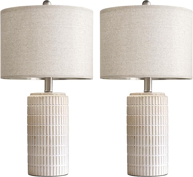 PoKat 23" Modern Ceramic Table Lamp Set of 2 for Living Room White Desk Lamps for Bedroom Farmhouse Bedside Nightstand Lamp House Warming Gifts New Home Decor End Table Lamps Gifts for Women Mom Beige - Image 9
