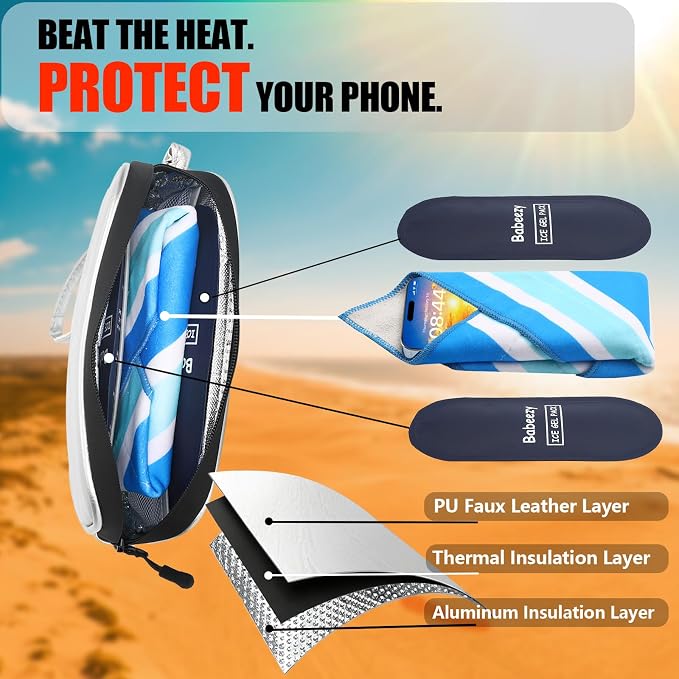 Thermal Phone Cooling Pouch for Beach & Pool iPhone Cooling Bag with 2 Reusable Gel Packs Prevent Overheating Phone Cooler Bag for Summer Heat - Image 3