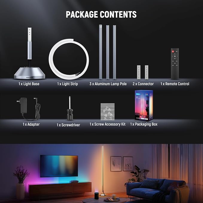 NEEWER Smart RGB IC W Floor Lamp, 1500lm LED Standing Corner Light Compatible with Alexa Google, APP Control/AI DIY/Music Sync/16 Million Colors, Ambience Lighting Bedroom Living Room Home Decor, NF01 - Image 8