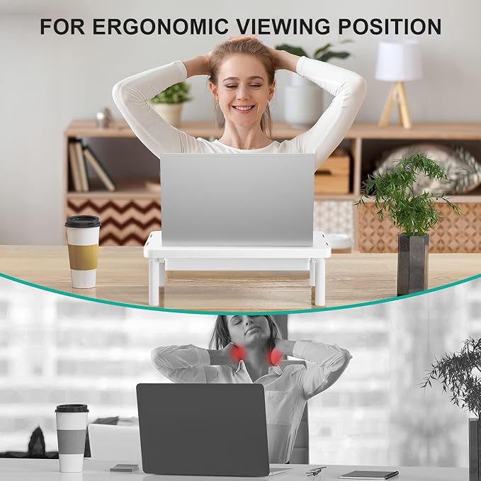 WALI Computer Monitor Stand with Storage, Desk Monitor Riser 3 Height Adjustable, Laptop Riser with Airflow Vents, Desk Organizer for Computer, Laptop, Printer (PTT002-W), 1 Pack, White - Image 5