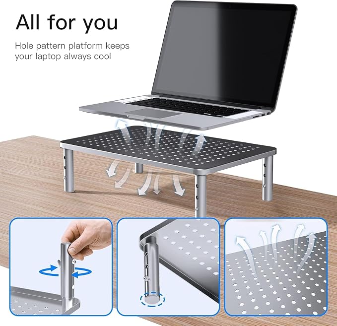 HUANUO Monitor Riser - 3 Height Adjustable Stand for Laptop, Computer, iMac, PC, Printer, Desktop Ergonomic Metal Monitor Riser with Mesh Platform - Image 4