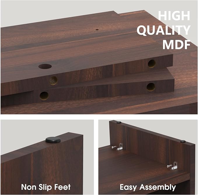Fenge 31.5 Inch Dual Monitor Stand Riser for Desk, Brown | Wooden Desk Shelf, 2-Tier Open Storage Compartment, for PC Laptop Screen Printer, Home Office Desktop Organizer - Image 3