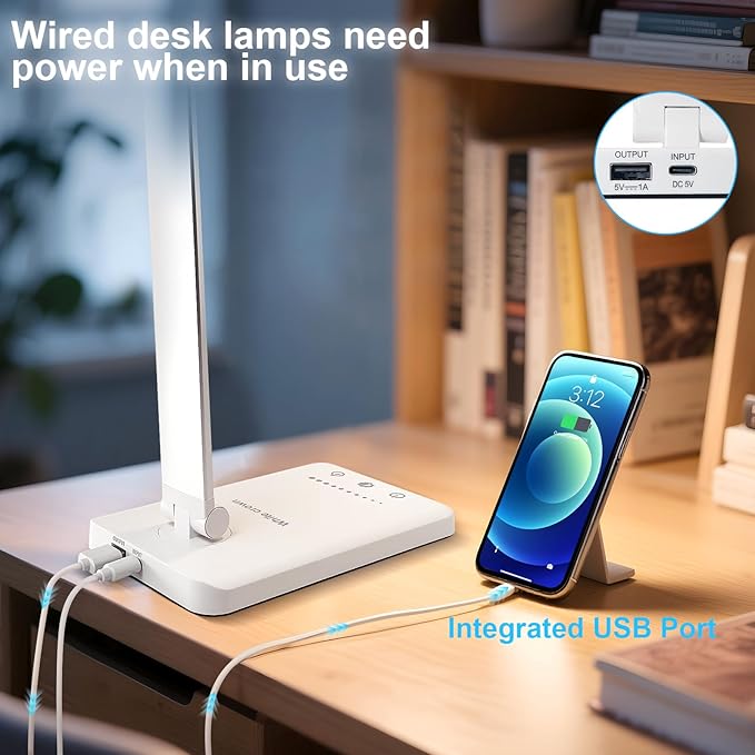 White crown LED Desk Lamp Dimmable Table Lamp Reading Lamp with USB Charging Port, 5 Lighting Modes, Sensitive Control, 30/60 Minutes Timer (White, First-Generation) - Image 3