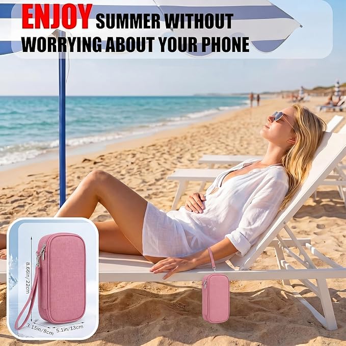 Phone Cooler Bag for Beach, Portable Phone Cooling Pouch with 2 Reusable Ice Packs, Keeps Cool in Extreme Heat for Car Pool Hiking, Extends Battery Life, Fits All Smartphones(Pink,Fabric) - Image 5