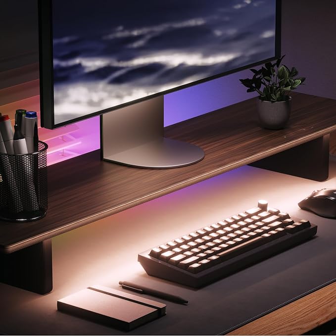 Nanoleaf Smart Monitor Stand, Wood Riser, RGB LED Task & Ambient Light | Ergonomic monitor stand with built-in ambient LED lighting, smart desktop accessory for home office & gaming setups - Image 5
