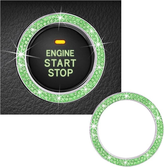 Kewucn Bling Crystal Double Rhinestone Car Engine Start Decoration Ring, Sparkling Push Start Button Sticker, Key Ignition & Knob Ring Decoration, Bling Car Interior Accessory (Light Green) by Kewucn