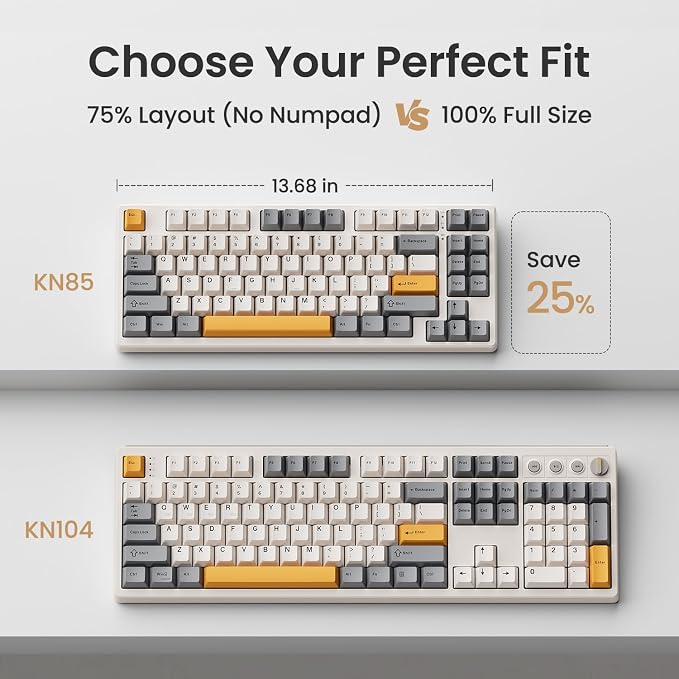Kisnt KN85 Wireless Mechanical Keyboard, 75% Layout, Bluetooth/2.4GHz/USB-C, Custom RGB Backlit, Hot-Swappable Linear Switch, Creamy Sound for Gaming/Typing (Retro Beige) - Image 3