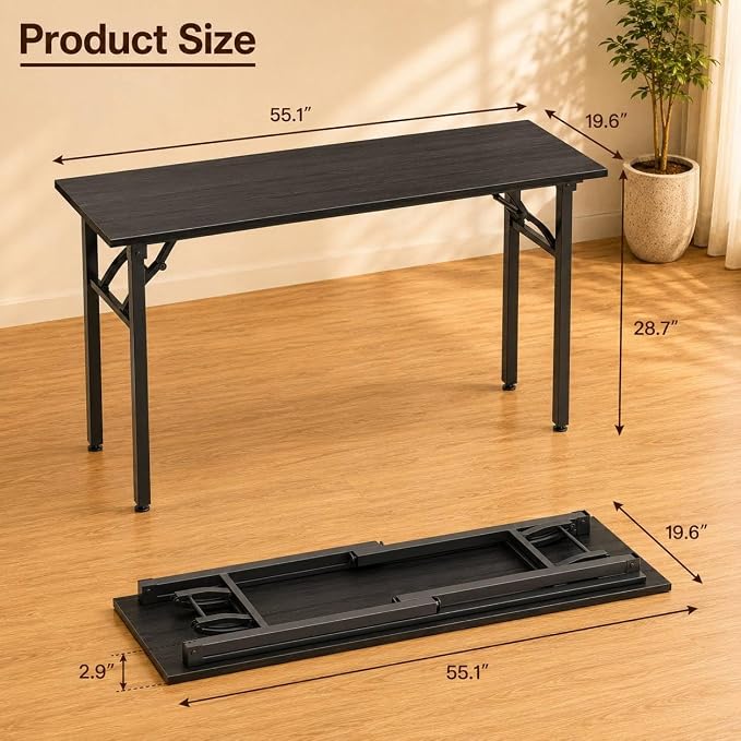 Folding Table Computer Desk - 55.1" No Assembly Folding Desk Design and Foldable Office Desk, Small Desk for Bedroom, Compact Storage Portable Use for Dorm and RV Small Space, Dark Oak - Image 3