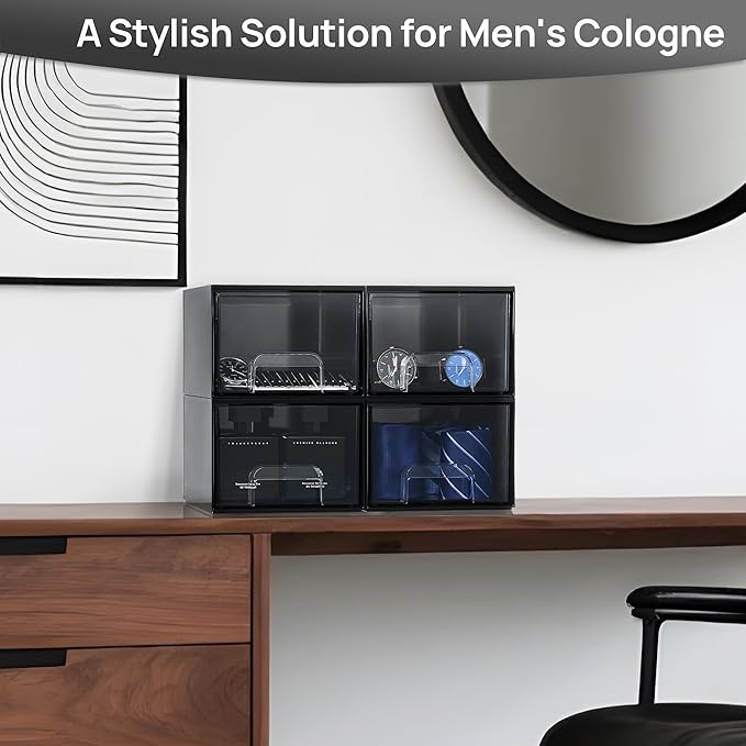 Vtopmart Black Small Stackable Storage Drawers, Cologne Organizer for Men,Plastic Containers for Vanity, Dresser,Office Desk,Bathroom Countertop Organization,Ideal for Room Decor - Image 4