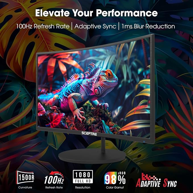 New! Sceptre Curved 24-inch Gaming Monitor 100Hz 1080p R1500 98% sRGB HDMI x2 VGA Build-in Speakers, VESA Wall Mount Machine Black 2026 (C248W-1920RN Series) - Image 4