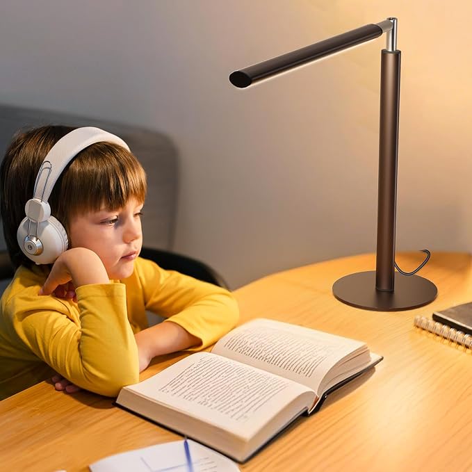 SIBRILLE Brown LED Desk Lamp, 16" Dimmable Metal Desk Light with Base, 15W 1200LM, Adapter Included, Color & Brightness Adjustable, Modern Tall Table Lamp for Home Office Reading Study Task Laptop - Image 7