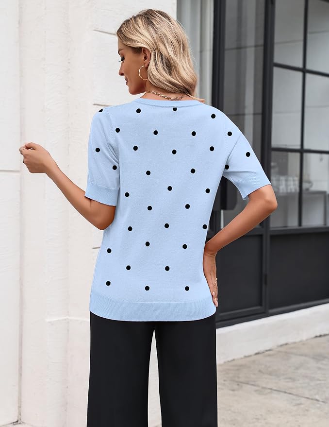 Zeagoo Women's Short Sleeve Sweater 2026 Spring Summer Tops Lightweight Casual V Neck Sweaters Dressy Work Blouses Clothes - Image 3