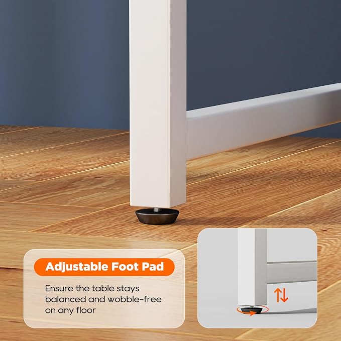 PayLessHere | 63 Inch Computer Desk | White | Office Desk with Metal Frame, Adjustable Feet | Water-Resistant, Scratchproof Surface | Sturdy Writing Table for Home Office or Study | Pack of 1 - Image 6