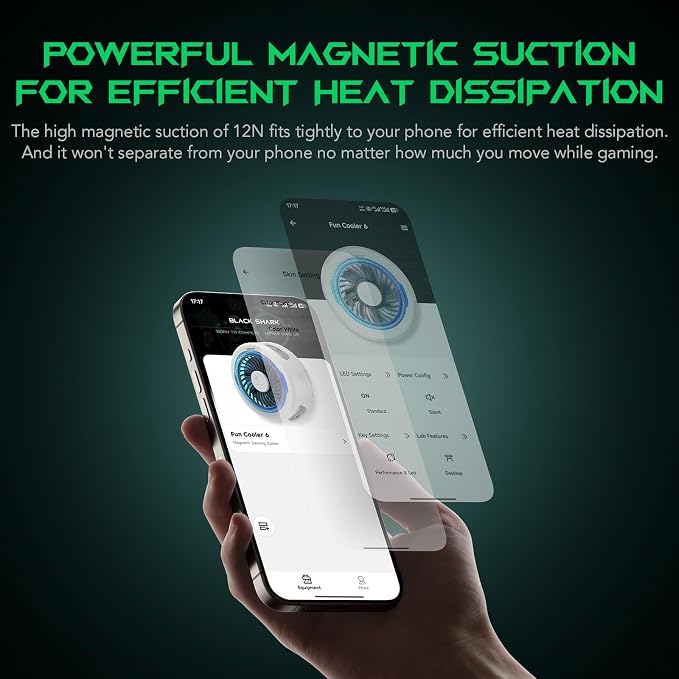 Black Shark FunCooler 6 Magnetic Cell Phone Cooler for Gaming, Portable Mobile Phone Cooling Fan with RGB Light, App-Controlled Cellphone Radiator for iPhone Magnetic Series/iPad (White) - Image 6