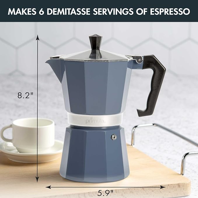 Primula Classic Moka Pot Stovetop Espresso and Coffee Maker, Italian and Cuban Cafetera for Rich Espresso Brewing, Durable Aluminum Greca Coffee Maker with Easy Grip Handle, 6-Cup, Blue - Image 5