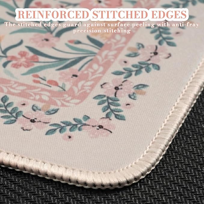 iCasso Aesthetic Small Mouse Pad, 9.5x7.9in,Home Office, Pink Floral | Pink Mini Portable Travel Mousepad, Anti-Slip and Comfortable Cloth Mouse Mat with Stitched Edges for Computer - Image 4