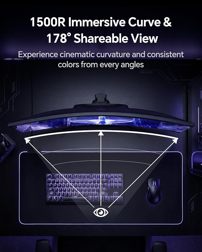 KTC 32 Inch Curved 240Hz Gaming Monitor, 280Hz PC Computer Monitors 1080P FHD, 1500R Curve, 1MS MPRT, Adaptive Sync, 128% sRGB, 3500:1, HDR Low Blue Light, Tiltable VESA Mount, H32C5 - Image 4