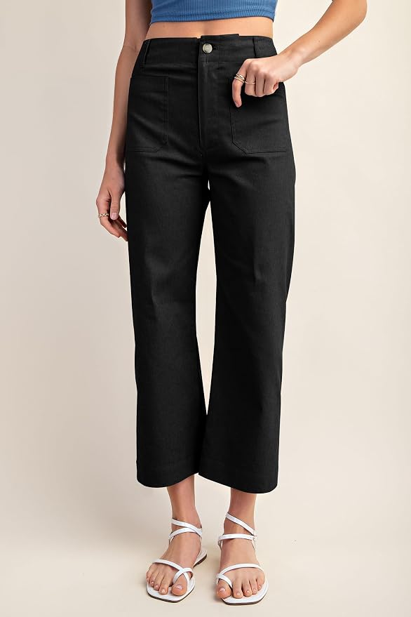 miduo Womens High Waisted Cropped Wide Leg Stretchy Straight Pants Trousers with Pockets - Image 2