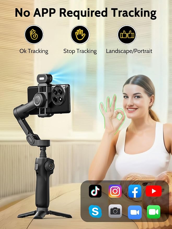 AOCHUAN 3-Axis Gimbal Stabilizer for iPhone & Android,NO APP AI Tracking,7.8' Built-in Extension Rod,Phone Stabilizer for Video Recording,OLED Display,Trigger Button,Sport,Vlogging(Smart V8 AI Black) - Image 2