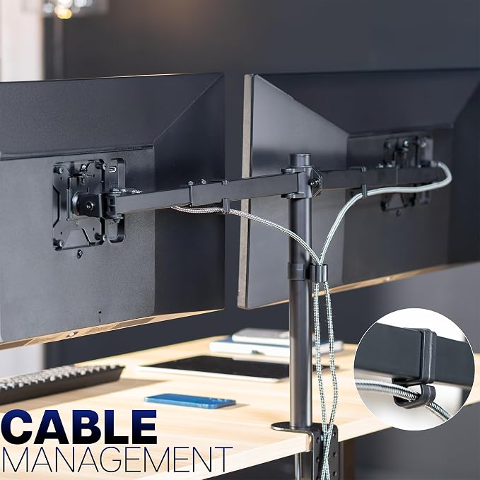 VIVO Premium Dual Ultra Wide LCD LED 27 to 38 inch Monitor Desk Mount, Heavy Duty, Adjustable Telescoping Arms, Flush Wall Setup, Fits 2 Screens, Black, STAND-TS38C - Image 10