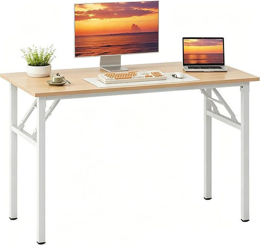 Need Office Computer Desk 47.2x23.6 in Sturdy Folding Laptop Table Teak | White Frame Writing Gaming Work Table/Foldable Home Office Desk/Sewing Table, No Assembly Required by Need