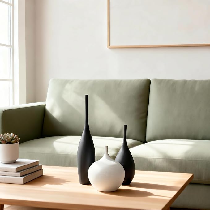 Relexome Black and White Ceramic Vase Modern Wabi-Sabi Flower Vase Set of 3 Decorative Aesthetic Vases for Centerpieces Matte Minimalist Vases for Living Room Table Shelf Home Decor Gift - Image 5