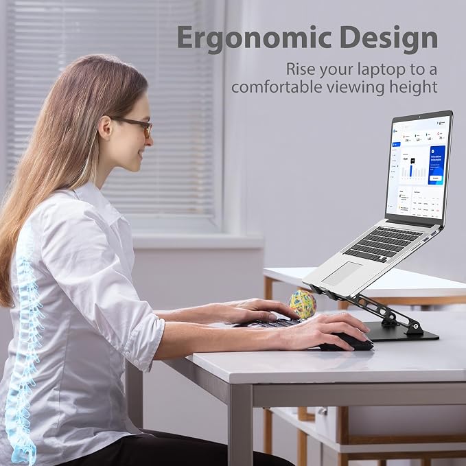 Adjustable Laptop Stand for Desk, Metal Laptop Riser Holder | Portable Desktop Book Stands, Foldable Ventilated Cooling Computer Notebook Stand Compatible with 10-15.6” Laptops, Tablets - Image 2