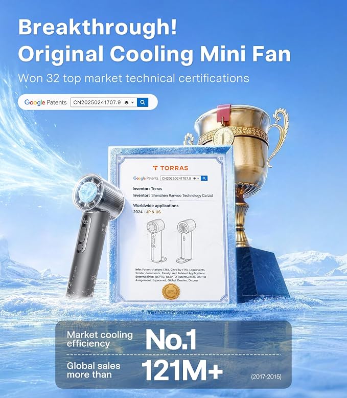 TORRAS COOLiFY iva Handheld Fan with Ice Cooler, [Chill by 50°F], 0-100 Adjustable Speed, Super Mini Powerful Portable Fan 4900mAh Rechargeable, Hand Fans for Travel Essentials,Charcoal - Image 2