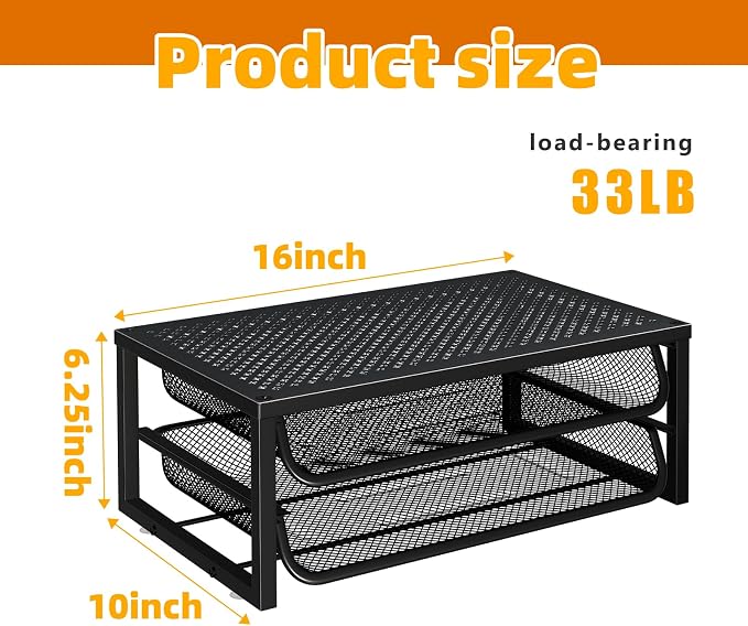 Ekisemio 2-Pack 2-Tier Monitor Stand Riser with Drawer, Metal Computer Desk Organizer for Home Office, Black - Image 3