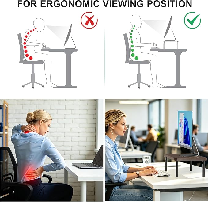 WALI Plastic Computer Monitor Stand for Desk, Adjustable Laptop Riser, Desk Monitor Stand Underneath Storage for Office, Home, School Supplies (PTT001-C), 1 Pack, Brown - Image 6