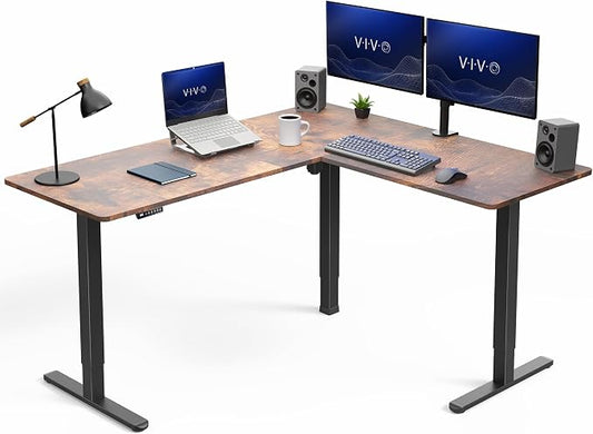 VIVO Vintage Brown 63 x 55 in Corner Standing Desk, DESK-E3CTN | Electric, Reversible L-Shaped Table, Sit Stand, Height Adjustable, Memory Controller, Office Furniture Sets, Black Frame by Unknown