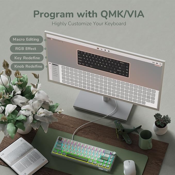 RK ROYAL KLUDGE R65 Wired Mechanical Keyboard, 60% Percent Creamy Gaming Keyboard Gasket Mount RGB Backlit with Programmable Knob, MDA Profile PBT Keycaps, QMK/VIA, Hot Swappable Linear Switch, Cyan - Image 8